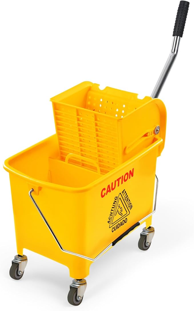 PLASTIC PRINCE Small Mop Bucket with Wringer on Wheels 5 Gallon, Heavy Duty Dual Chamber Mini Mop Bucket Separate Dirty Water, Perfect for Household, 20 Quart Yellow