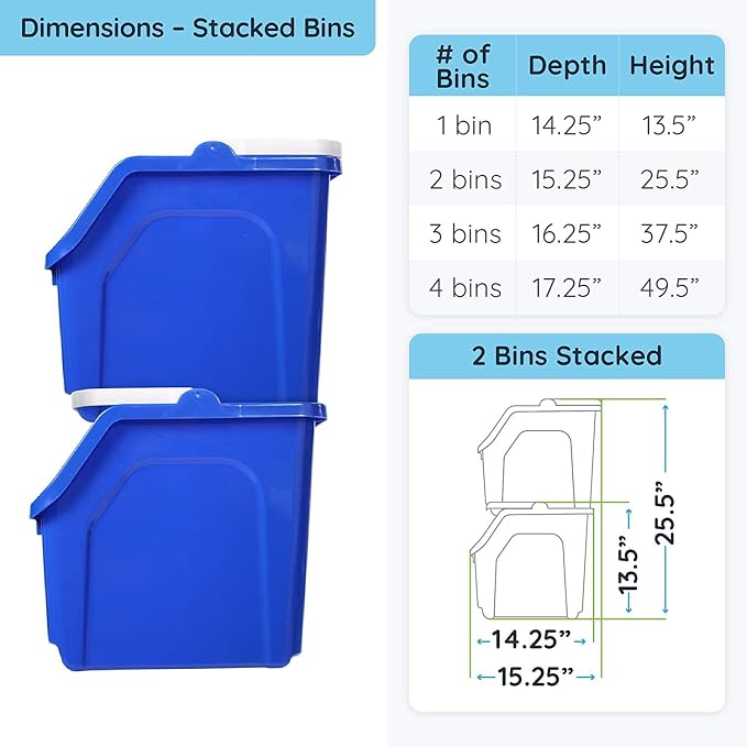 Recycling Rules! 6 Gallon Stackable Recycling Bin Container in Blue, Eco-Friendly BPA-Free Handy Recycler with Handle, 2-Pack