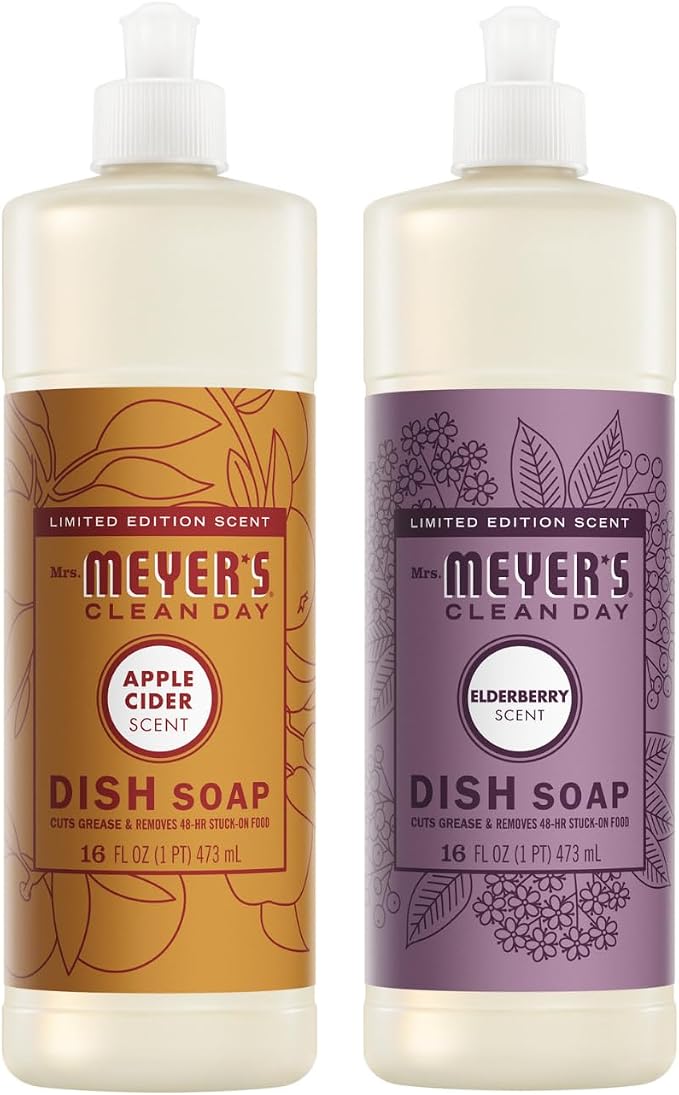 Mrs. MEYER'S Liquid Dish Soap, 1 Apple Cider, 1 Elderberry, 2 CT (Variety Pack)