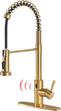 GIMILI Gold Touchless Faucet with Pull Down Sprayer, Motion Sensor Smart Activated Single Hole Spring Faucet for Kitchen Sink