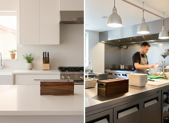 12" Acacia Wood Plastic Wrap and Foil Dispenser with Slide Cutter | Fits Costco Kirkland 3000ft Plastic Roll