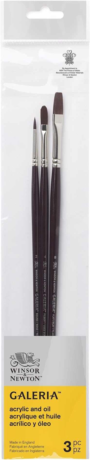 Winsor & Newton Galeria Acrylic Brush Pack, Long Handle, 3 Pack, #2