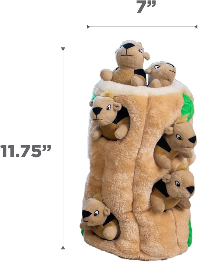 Outward Hound Hide-A-Squirrel Dog Toy – Interactive 2‑in‑1 Plush Puzzle with 6 Squeaky Removable Squirrels, X-Large