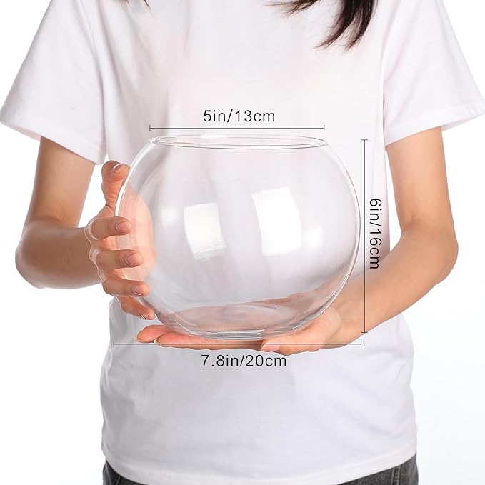 Sawysine 8 Pcs Bubble Bowl Vase Centerpiece 7.8''W X 6.3''H Round Glass Flower Vase Bulk Clear Terrarium Fish Bowl for Wedding Event Goldfish Planter Floral Centerpiece Office Home Decor
