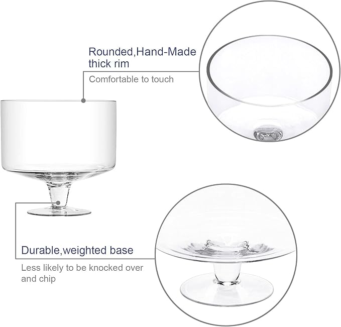 Trifle bowl Glass Crystal-Clear Set of 1, 116oz(3.3L), Footed Trifle Bowl with Stand, Trifle dish for decadent dessert like salad, fruit, ice cream, parfait, pudding, Party Bowl