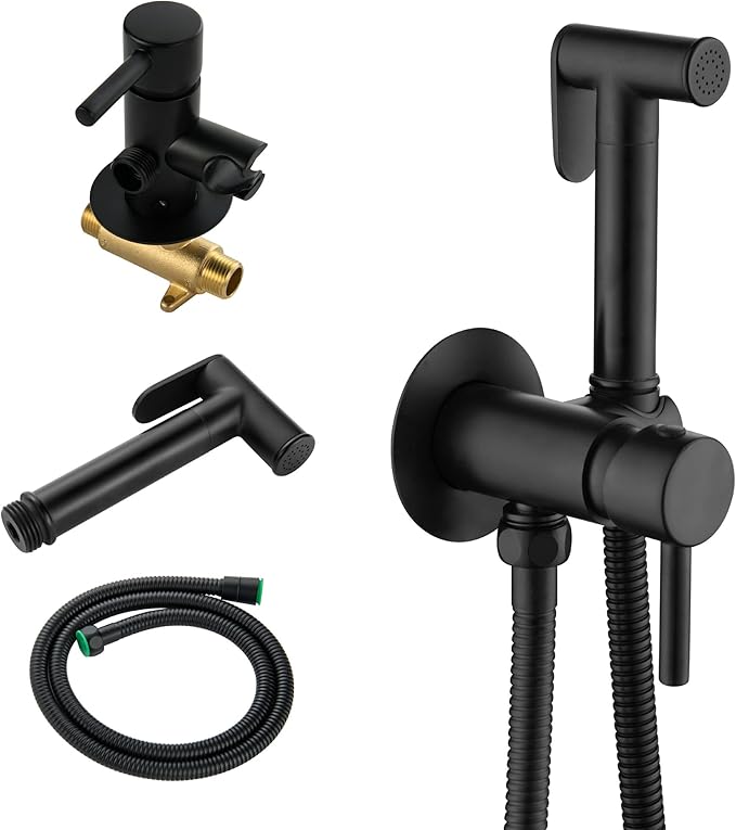 SHAMANDA Wall Mounted Bidet Sprayer Set, Stainless Steel Round Handheld Bidet Attachment, Matte Black, BDS09-7