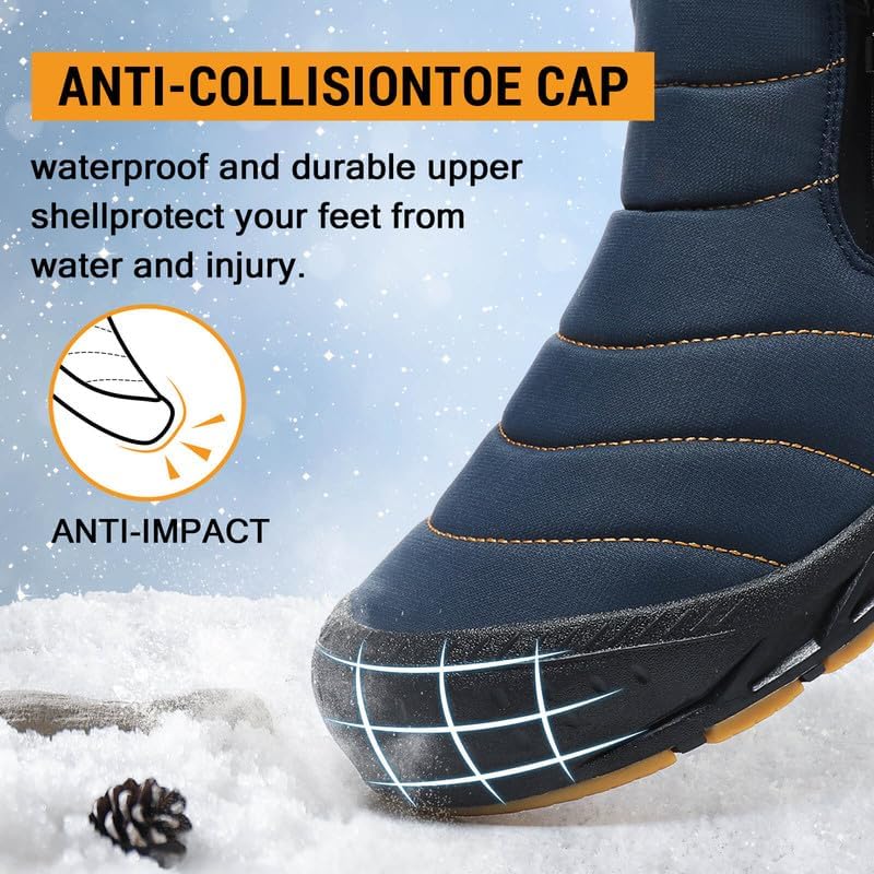 Hanani Mens Snow Boots Waterproof Winter Boots for Men Fur Lined Warm Ankle Boots Zipper Closure Slip on Outdoor Boot Comfortable Walking Shoes