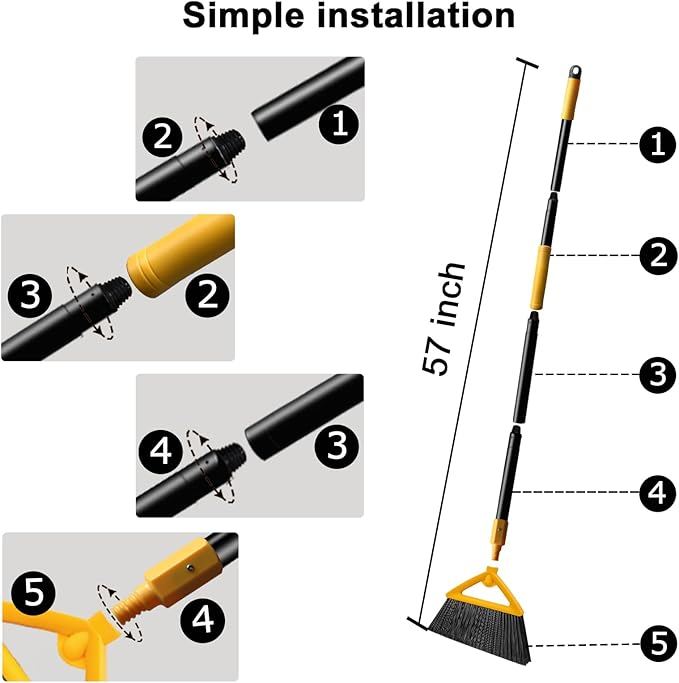 Heavy Duty Angle Broom 2 Pack - Yellow Broom for Outdoor & Indoor, Garage, Driveway, Sidewalk, Kitchen & More, Long Handle