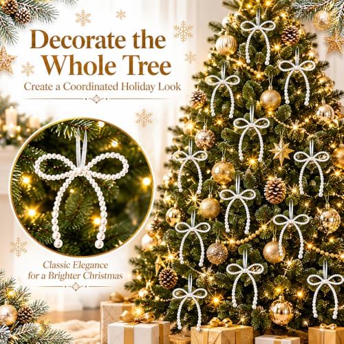 DIYDEC 18PCS Large Christmas Pearl Bow Ornament 7in Tree Hanging Decor
