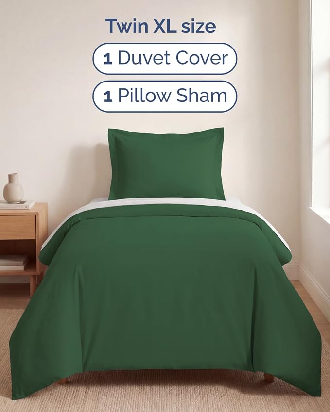 Duvet Cover Twin/Twin XL Size Set - Extra Soft Twin/Twin XL Duvet Cover 68" x 90" with 1 Pillow Sham for Women, Men, Kids & Teens - Easy-Care & Fade Free with Zipper Closures & Ties (Emerald Green)