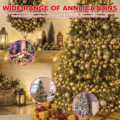 2 Pcs 6 ft Christmas Ball Ornament Garland, Mixed Gold