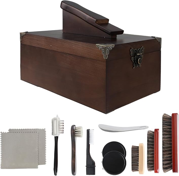 Shoe shine box kit,vintage wooden shoe polish box,storage box,shoe shine brush,Shoe Care kit for Leather shoes products Accessories.essentials shoe shine Care & Cleaning tools Gift for men&women.