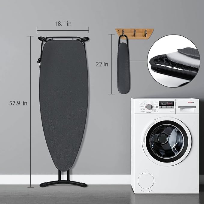 Duwee 18"x48" Deluxe Ironing Board with Retractable Iron Rest | Extra Wide Ironing Board,Heat Resistant Cover and Thicken Padding,Thicken Steel Top Board,with sleeve board,Adjustable Height