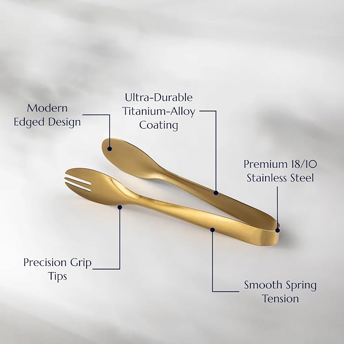 Stainless Steel Serving Tongs, Elegant Table Tongs for Dining (Matte Gold)
