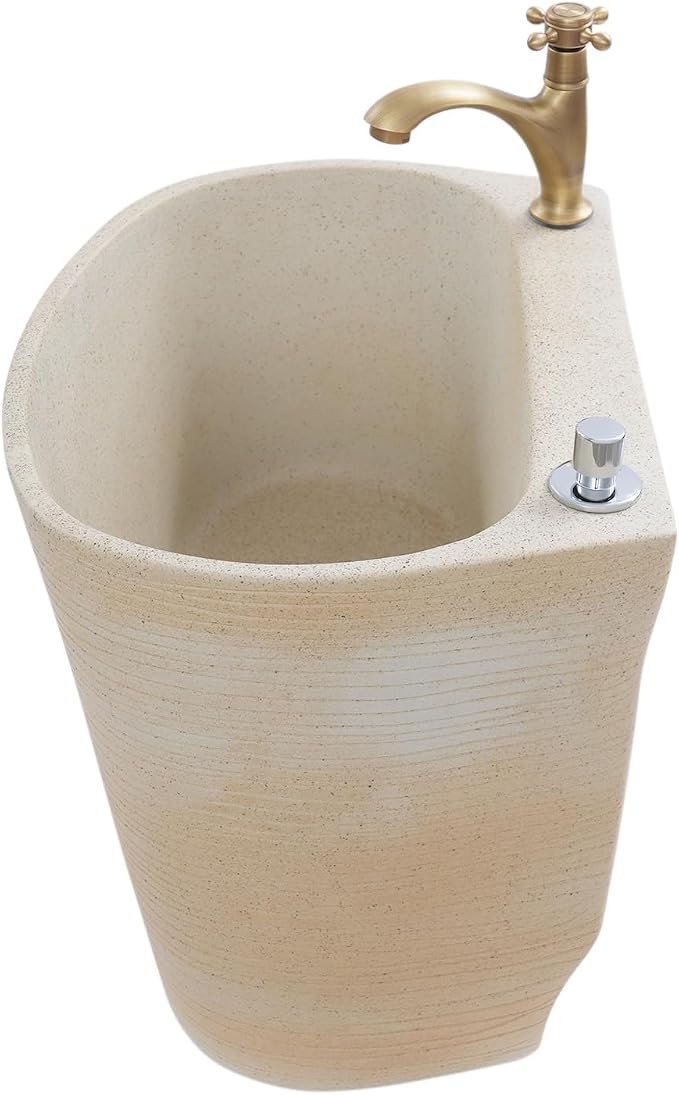 Garden Floor Mop Sink Set 16x13x16in, Ceramic Utility Mop Basin with Faucet and Button Drainage Large Capacity Mops Bucket for Garage Laundry Room Bathroom and Outdoor