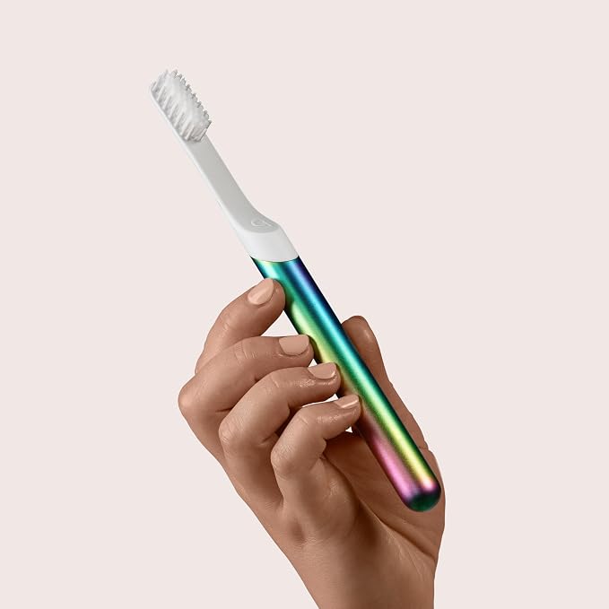 Quip Metal Sonic Electric Toothbrush for Adults - Time Travel & Soft Bristles with Travel Case & Replacement Brush Head - 3 Month Battery Life, Pride Rainbow