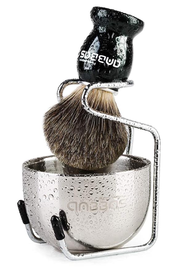 Anbbas Pure Badger Shaving Brush with Wood Handle,Stainless Steel Shaving Stand and Soap Bowl Perfect for Men Wet Shave