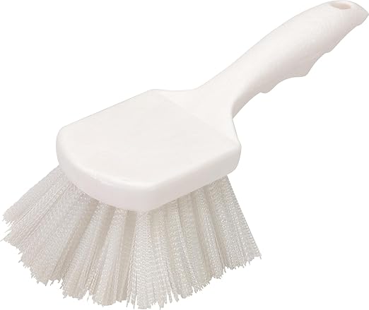 SPARTA Flo-Pac 8" Utility Scrub Brush with 2" Nylon Bristles, Plastic Pistol Grip Handle, Commercial Handheld Cleaning Brush, White