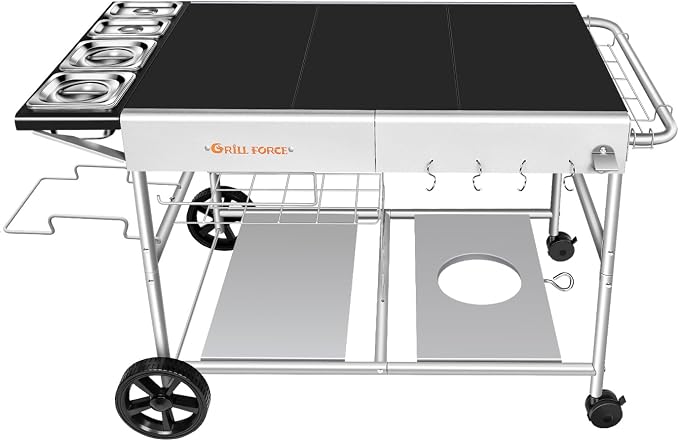 50"x 25" Pizza Oven Table,Outdoor Pizza Cart with Topping Station Grill Table Stand with Wheels for Ninja, Blackstone Griddle, Ooni, Gozney, Cuisinart.