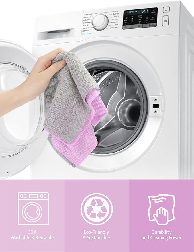 Fantasticlean Microfiber Cleaning Cloth Roll -75 Pack, Tear Away Microfiber Towels, 12" x 12", Reusable, Washable, Scratch Free, Ultra Absorbent Dishcloth for All-Around Cleaning Supplies (Purple)