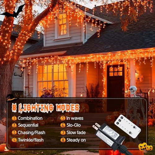 JMEXSUSS Orange Halloween Icicle Lights Outdoor, 800 LED Plug in