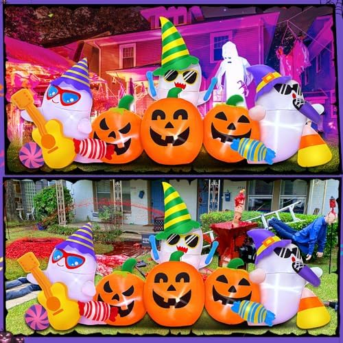 8FT Halloween Inflatable Decoration Ghost Pumpkin Band Decorations Outdoor Holiday Decor,LED Lights Blow Up Halloween Yard Decorations,Inflatables Outdoor for Holiday Garden Yard Lawn Décor
