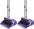 NACENA Broom and Dustpan Set, 52-in Long Adjustable Handle Broom Dustpan Combo with Dust pan Teeth to Automatically Clean Hair Suitable for Home Kitchen Office Hall Floor (Purple), 2 Pack