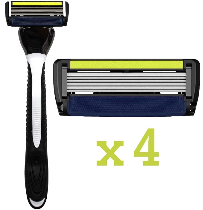 ShaveMOB 6-Blade Men's Razor Kit (Flex Head Handle with 4 Refills) (No Trimmer) - The Caveman Shaving Kit