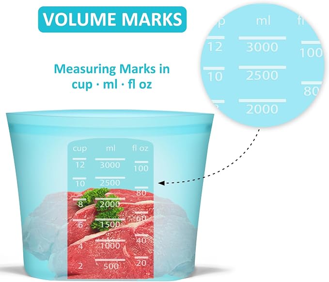 Reusable Food Storage Bags Extra Large, 0.8 Gallon/101 fl.oz/3000 ml, 4 Pack 100% Silicone Food Storage Bags Stand-Up Wide-Mouth Zip-Lock for Large Items, Freezer Microwave Oven Dishwasher Safe, Blue