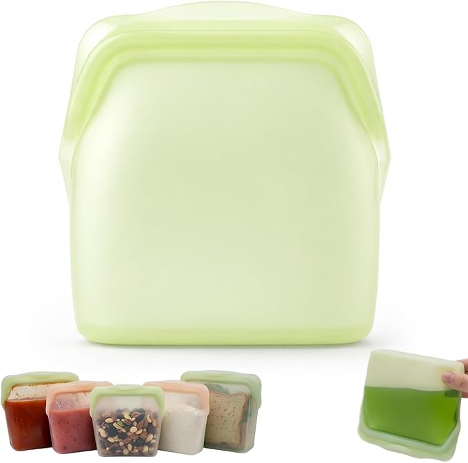 New Generation Silicone Storage, Reusable Silicone Food Storage Bags, Leak-Proof Upright Freezer Bags, Odor-Proof, High-Temperature Resistant, Microwave Dishwasher Safe for Snacks Leftovers (Green)
