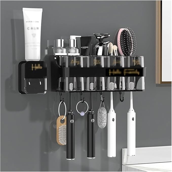 Toothbrush Rack Toothbrush Rack Free Punch with Mouthwash Cup Brushing Cup Wall-Mounted Bathroom Multi-Functional Storage Box Bathroom Toothbrush Holder(C,Medium)