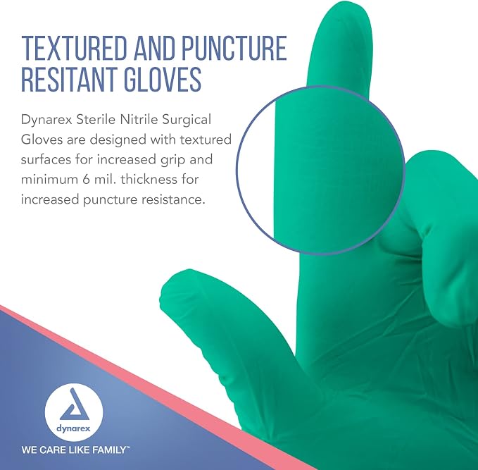 Dynarex Sterile Disposable Nitrile Surgical Gloves, Powder-Free, Packaged in Pairs, Professional Medical and Healthcare Use, Size 8.5, 1 Box of 50 Pairs