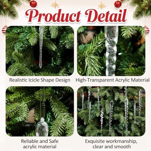 Syhood 100 Pcs Crystal Christmas Tree Ornaments, Assorted Icicles