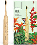 Sustainable Tomorrow Zen Bamboo Electric Toothbrush, Durable Wood-Grain ABS Handle, Rechargeable w/Plant-Based Soft Bristles, Bamboo Heads, 5 Modes & 30-Day Battery