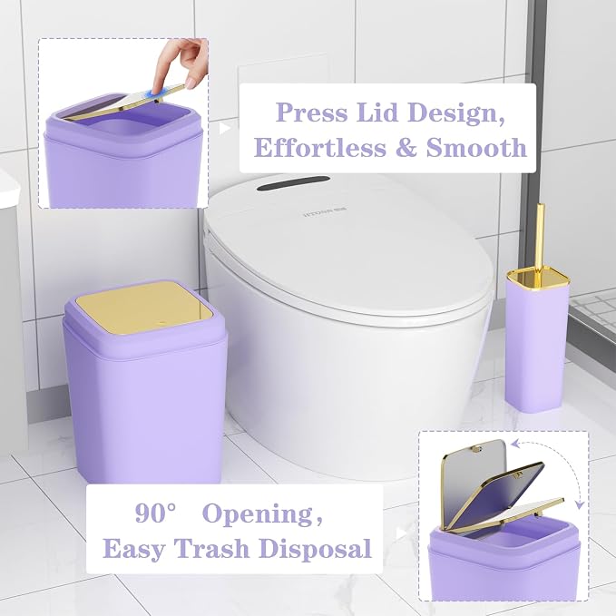XLHOMO Bathroom Accessories Set - 25PC Bathroom Set with Shower Curtain and Rugs, Purple Bathroom Set, Bathroom Accessory Set with Press-on Lid Trash Can, Soap Dispenser and Qtip Holders for Home