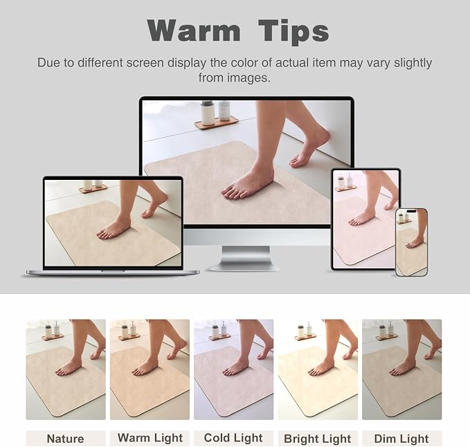 TYUU Bathroom Mat Quick Dry, Bathroom Rugs Non Slip Washable Thin Absorbent Bath Mat Fits Under Door Bathroom Floor Mat Perfect for Bath, Shower, or Sink 24"x36" Beige