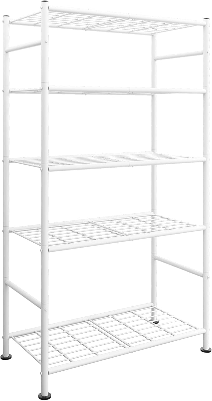 Sakugi Storage Shelves - 5 Tier Shelf Organizer, Heavy Duty Garage Shelving Unit with Leveling Feet, Stable Metal Shelves Organizer for Pantry, Kitchen and Closet, 33.0" W x 12.6" D x 72.0" H, White