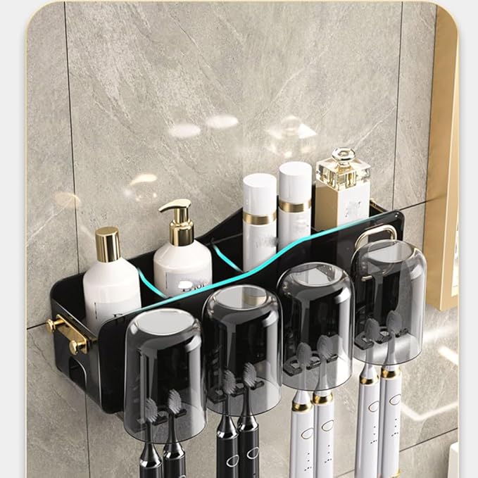 Toothbrush Rack Tooth Cup Toothbrush Shelf Free Punching Mouthwash Cup Toothbrush Shelf Bathroom Toothbrush Cup Wall Hanging Family Tooth Set Bathroom Toothbrush Holder(A)