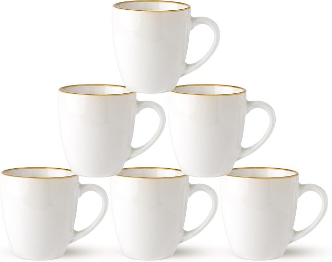 GBhome Ceramic Coffee Mugs Set of 6, 12oz Stoneware Coffee Mugs Set For Dad Mom Women MEN, Light Weight Ceramic Coffee Cups for Latte/Tea/Beer/Hot Cocoa, Dishwasher & Microwave Safe-Pearl White