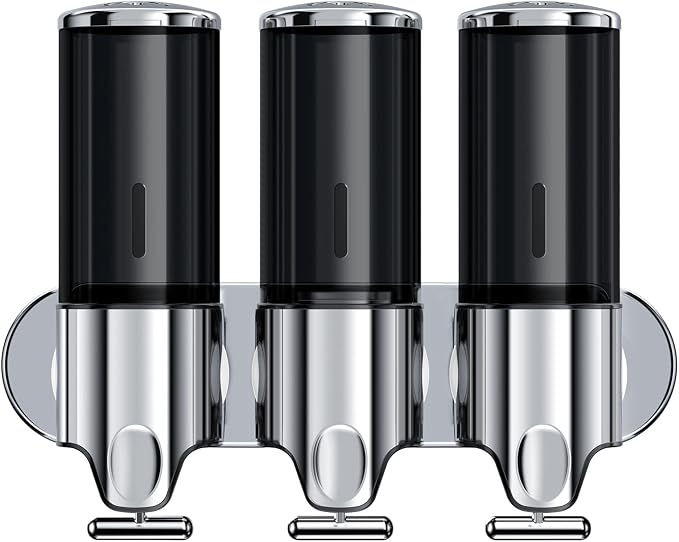 Shower Soap Dispenser,Shampoo and Conditioner Dispenser | Shower Dispenser 3 Chamber No Drill,10.14 oz 3-in-1,Wall Mounted Refillable Bottles,Shower Accessories for Bathroom,RV&Hotel