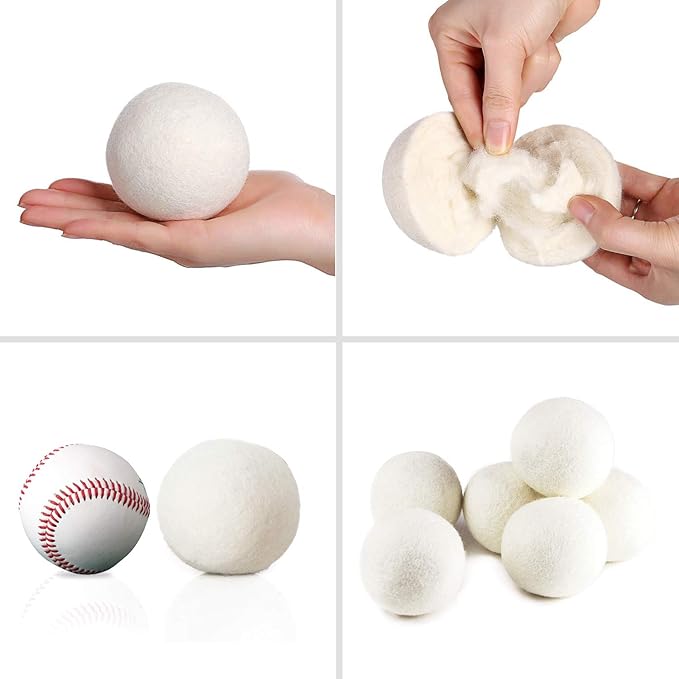 Wool Dryer Balls XL Size 6 Pack, Natural Fabric Softener 100% Organic Premium New Zealand Wool, Chemical Free and Reduces Wrinkles, 1000+ Loads, Baby Safe, Saving Energy & Time, White 6 Count