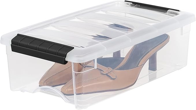 IRIS USA 6 Qt Stackable Plastic Storage Bins with Lids, 10 Pack - BPA-Free, Made in USA - See-Through Organizing Solution, Latches, Durable Nestable Containers, Secure Pull Handle - Clear