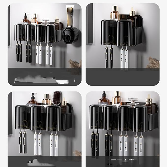 Toothbrush Rack Toothbrush Rack Free Punching Mouthwash Cup Toothbrush Cup Hanging Wall Bathroom Wall-Mounted Shelf Family Set Bathroom Toothbrush Holder(Four Persons)