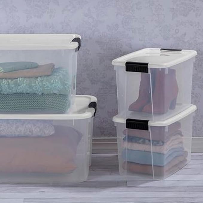 Sterilite 12-Pack 30 Quart Ultra Latch Box, Clear Storage Organizer Bins w/Latching Lids - Stackable Plastic Containers for Home Organization in Garage, Attic, Basement, and Closet