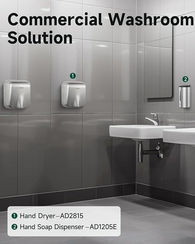 anydry IronStorm Electric Hand Dryers for Bathrooms Commercial HEPA Filter High-Speed Brushed Stainless Steel Cover AC 100–130 V~