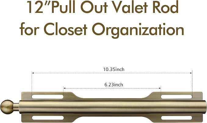 12" Valet Rod for Closet Pull Out (2 Pack, Antique Brass)