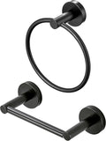 Black Toilet Paper Holder Towel Ring Matte Bathroom Accessories Set Hand Towel Holder Wall Mount Bath Hardware TP Tissue Roll Holder with Double Post Pivoting SUS304 Stainless Steel 2pc