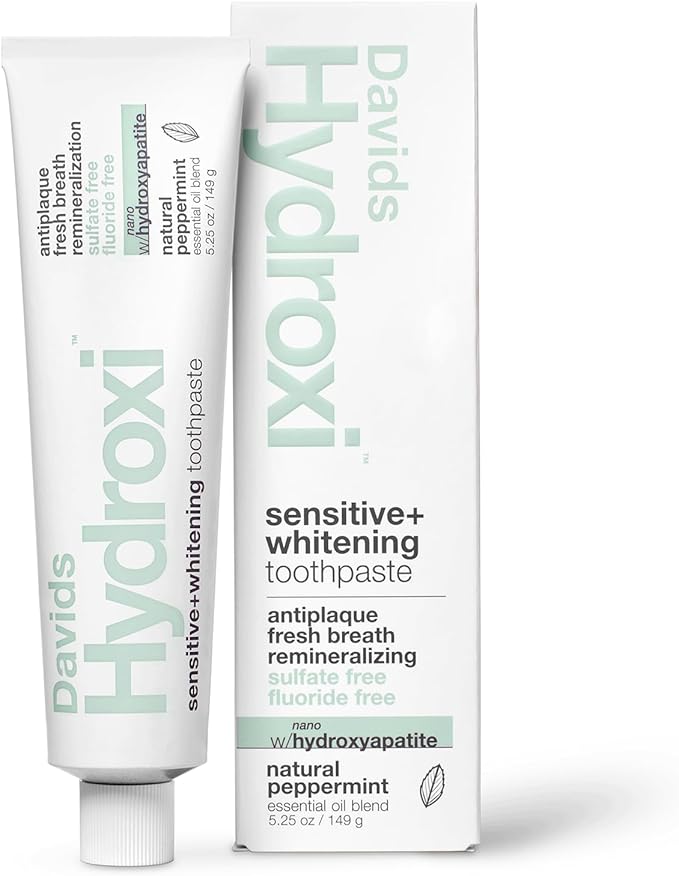 Davids Nano Hydroxyapatite Toothpaste Sensitive Whitening Peppermint 5.25oz | Fluoride Free | Remineralizing | Enamel Health | Antiplaque | SLS Free | Made in USA | Recyclable Metal Tube | EWG Verified