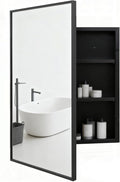 Brushed Sliver Metal Medicine Cabinet Right-Angled Rectangle-Design,Bathroom Mirror with Storage, Recessed or Surface Mounted, 2 Adjustable Metal Shelves (Brushed Black, 24x32)