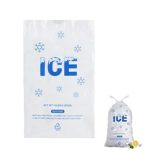100 PACK 15 lb. Plastic Drawstring Ice Bags 14 x 24 Inch Heavy-Duty Plastic Ice Bags with Draw String (2.8mil Thickness) | Plastic Ice Bags with Draw String (2.8mil Thickness)
